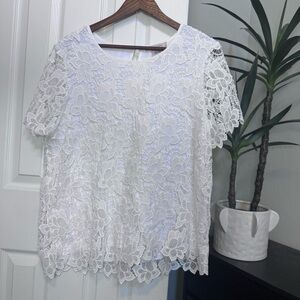 Philosophy White Floral Lace T Shirt Blouse Woman’s Size XL